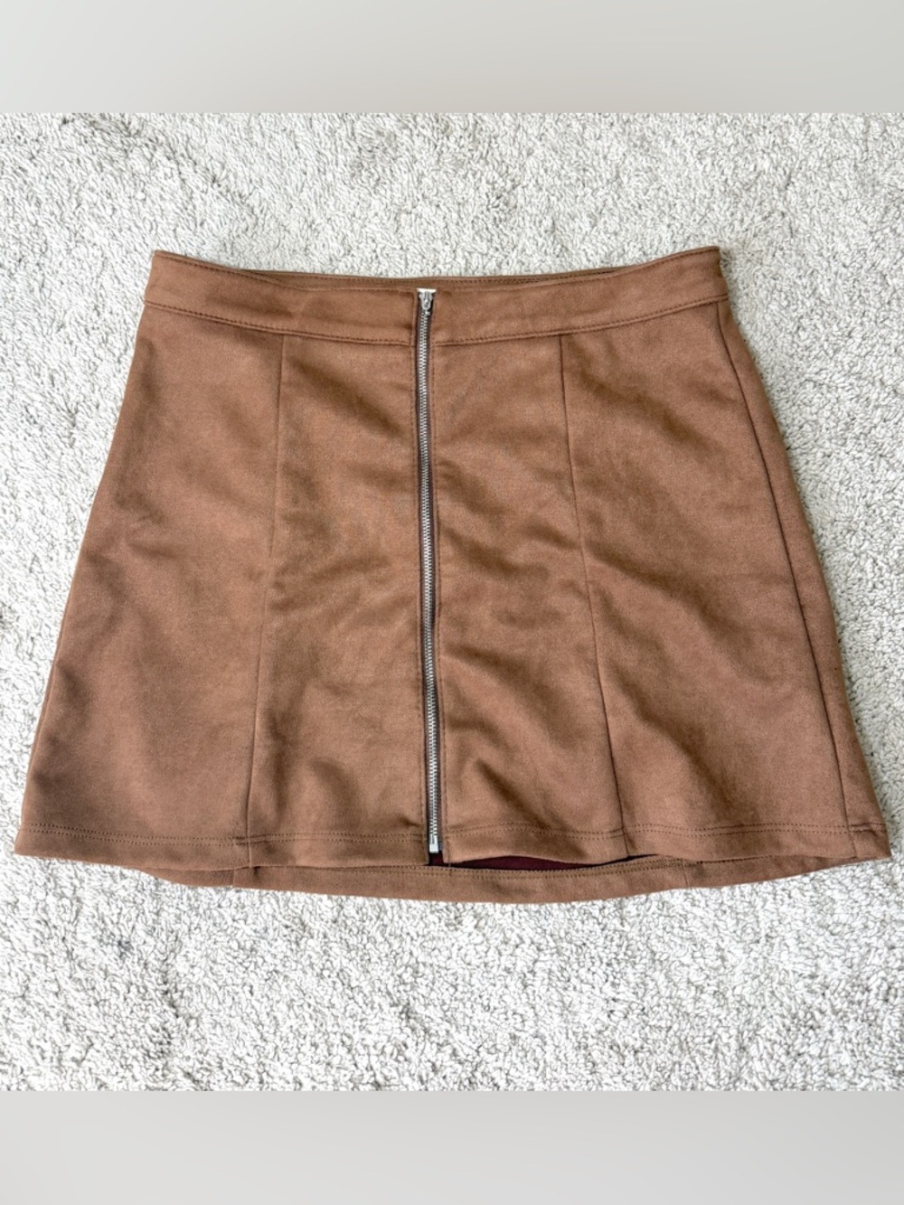 Womens Suede Skirt Size M Altar’d State Caramel Brown Mini Short Zip Up New